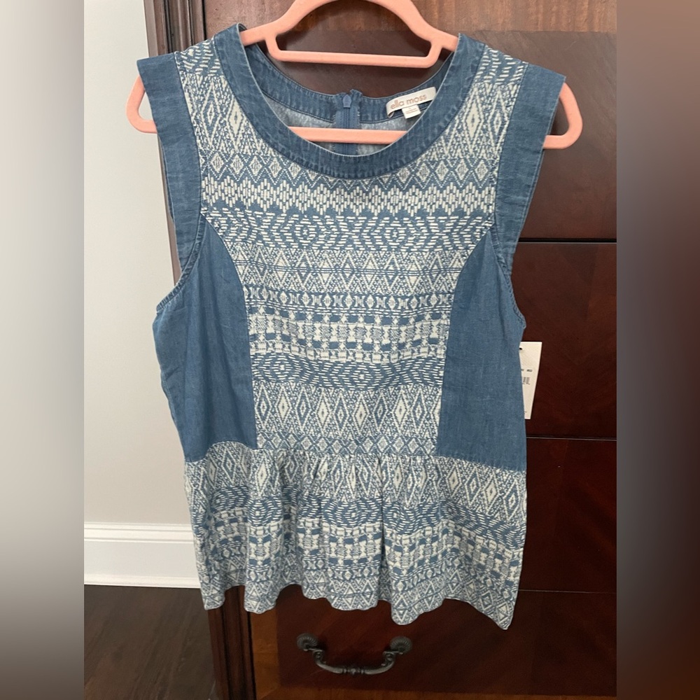 Ella Moss Denim Blue Patterned Sleeveless Top
